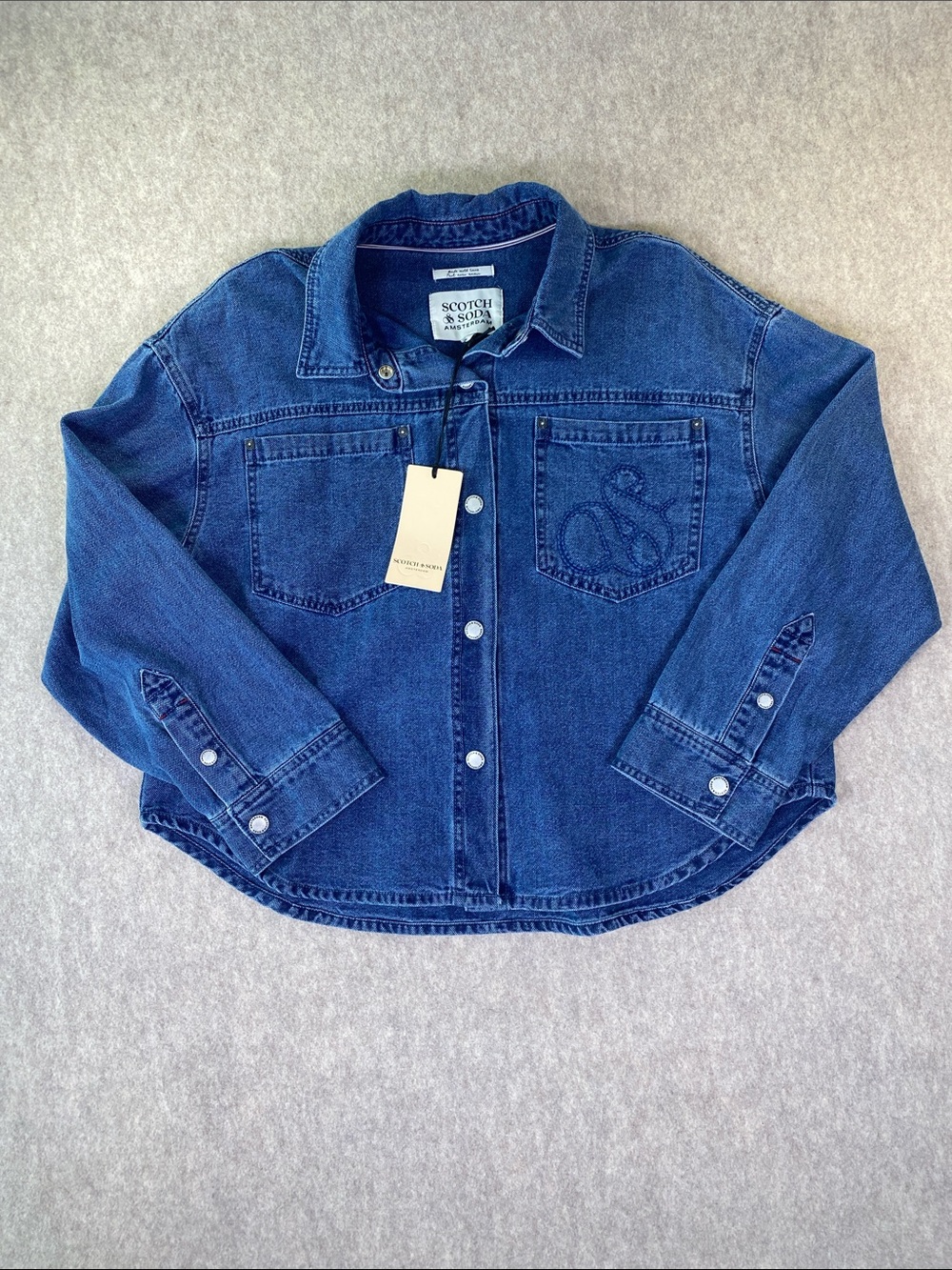 Scotch & Soda Royal Blue Denim Overshirt Shacket Embroidered NWT Size Medium